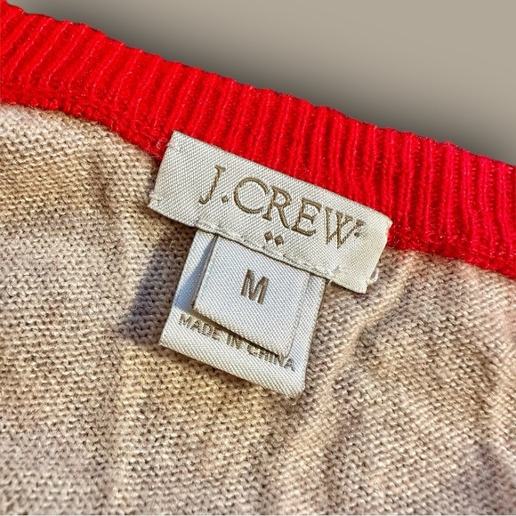 J. Crew Factory Red & Tan Colorblock Side Button Sweater with Elbow Patches Sz M - Picture 3 of 12